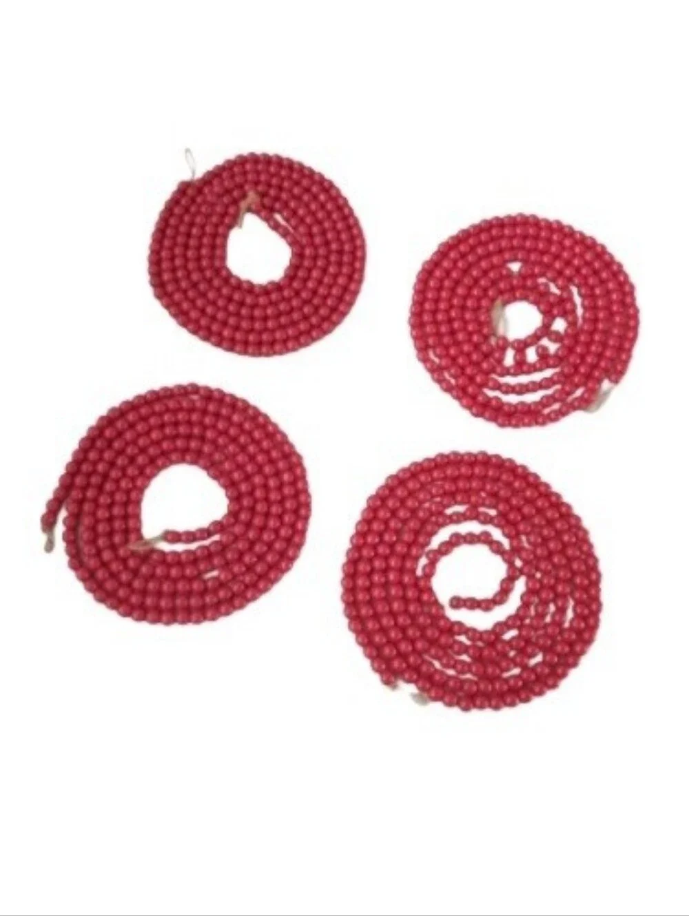 9' Cranberry Red Wooden Bead Garland On Jute String | EUC | 4 Strands